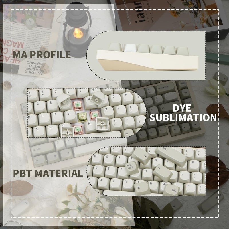 TIMSEKER Retro Minimalist Brown PBT Keycaps Set, Custom MA Profile Dye Sub Key Caps for ANSI Layout Cherry MX Mechanical Gaming Keyboard (119 Keys Only Keycaps) - Image 3